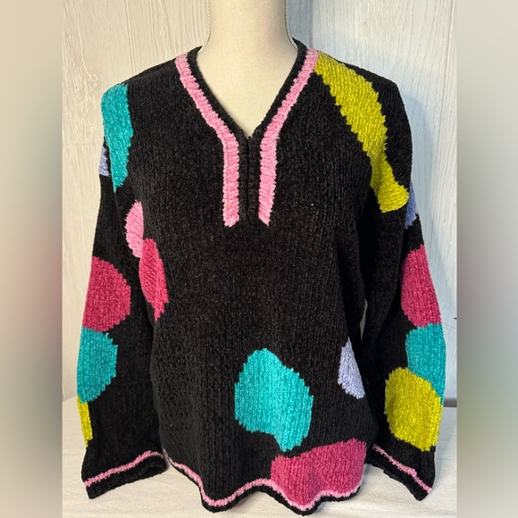 Vintage 80-90’s Funky Polka Dot Chunky Knit Sweater Sz S - Picture 2 of 9